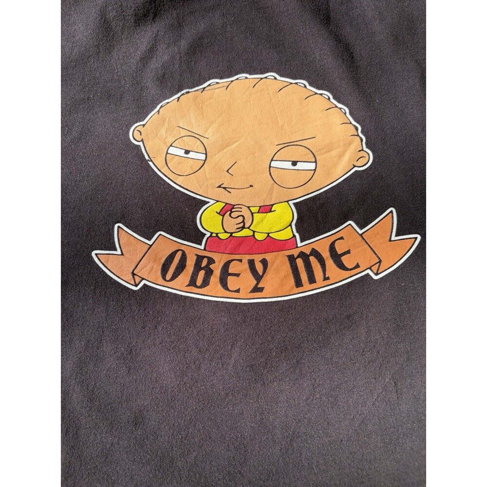 Family Guy Stewie Griffin “Obey Me” Graphic T-Shirt XXL Black Cartoon Tee